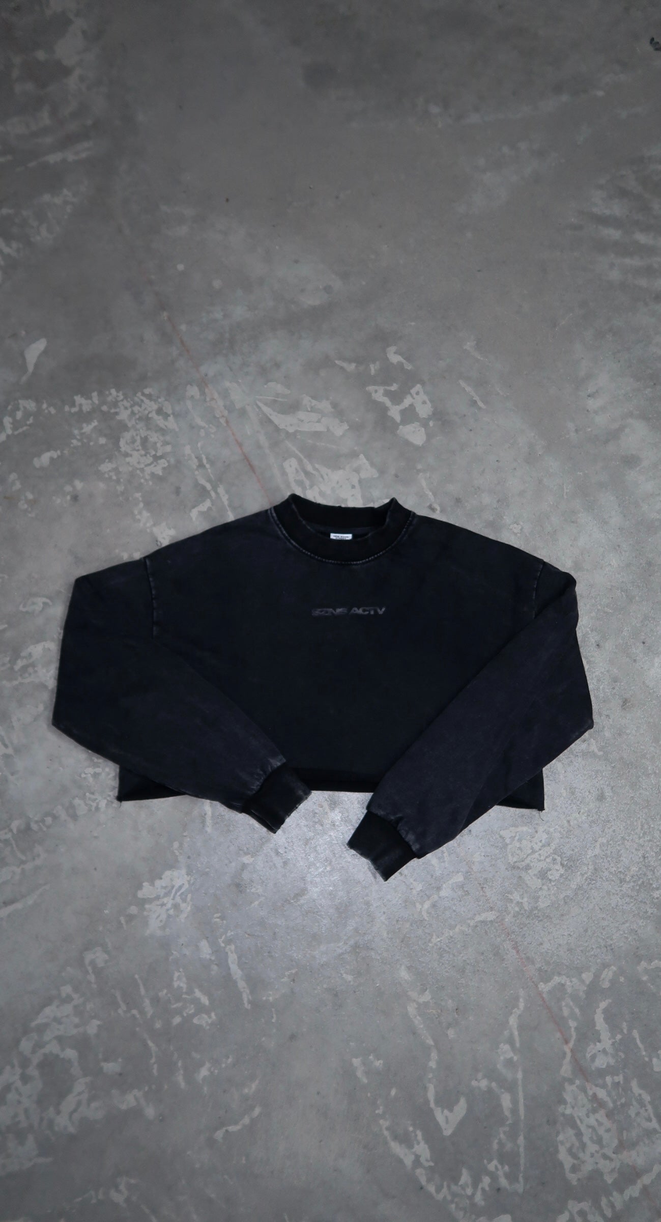 Long Sleeve Cropped Mock Neck - Charcoal