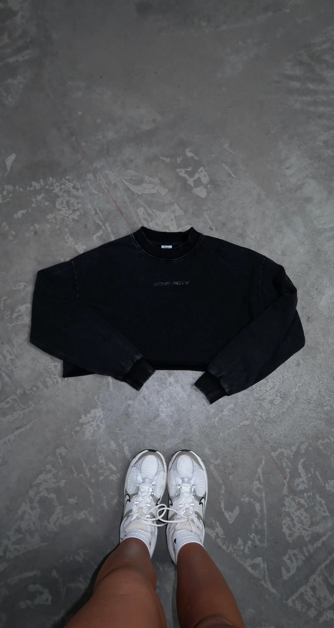 Long Sleeve Cropped Mock Neck - Charcoal
